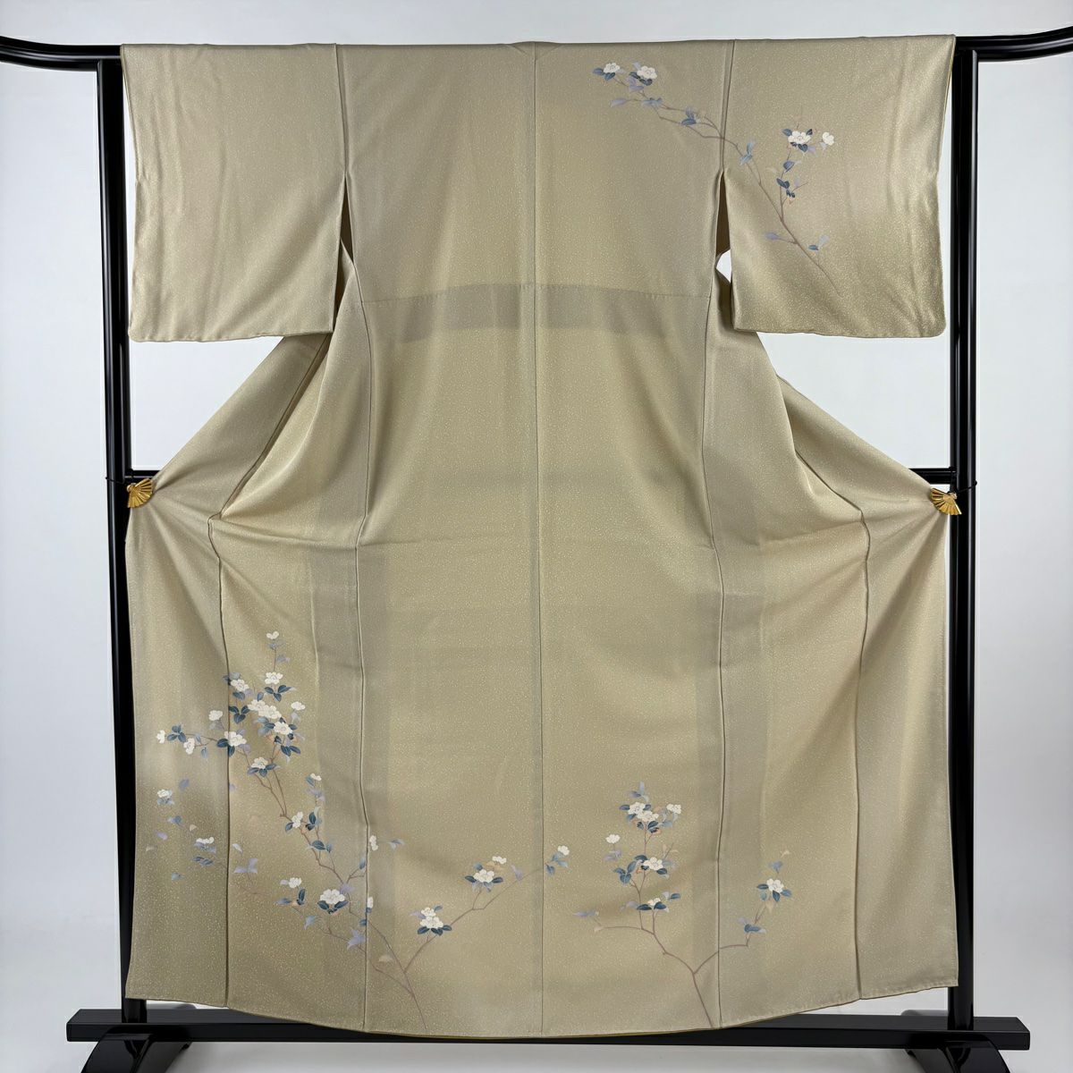 訪問服 身長160cm 袖長62cm S 雙層 枝花 漸層 米色 純蠶絲 美品 秀品級