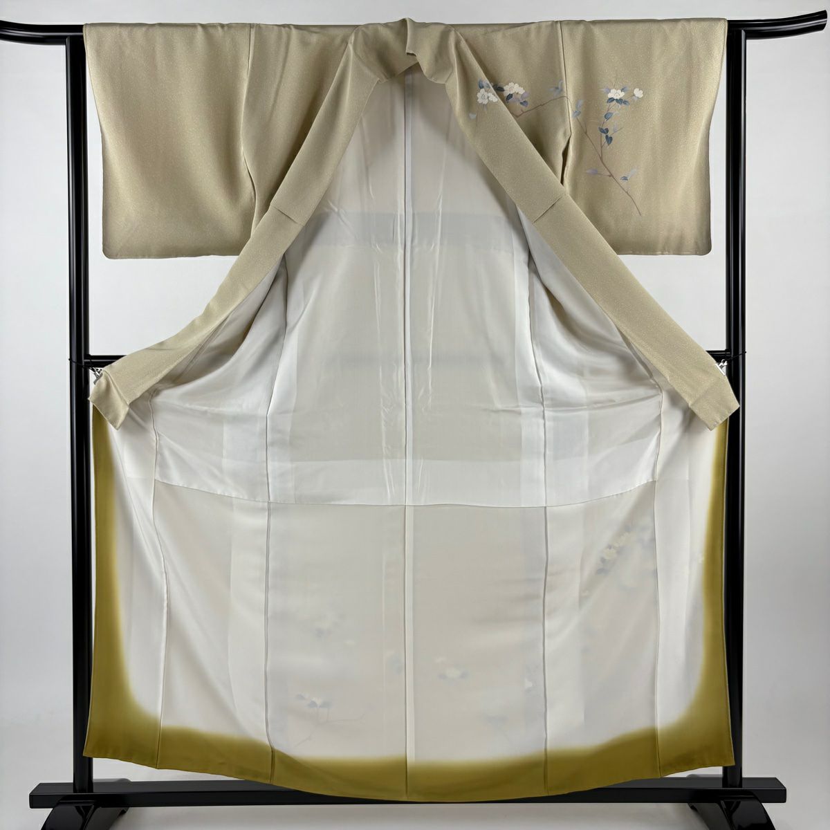 訪問服 身長160cm 袖長62cm S 雙層 枝花 漸層 米色 純蠶絲 美品 秀品級
