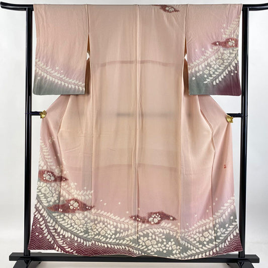 【庫存清倉】訪問服 身長155.5cm 袖長63cm S 雙層 滝泰 有落款 辻花染 霞 金彩裝飾 漸層 粉紅 純蠶絲 名品級