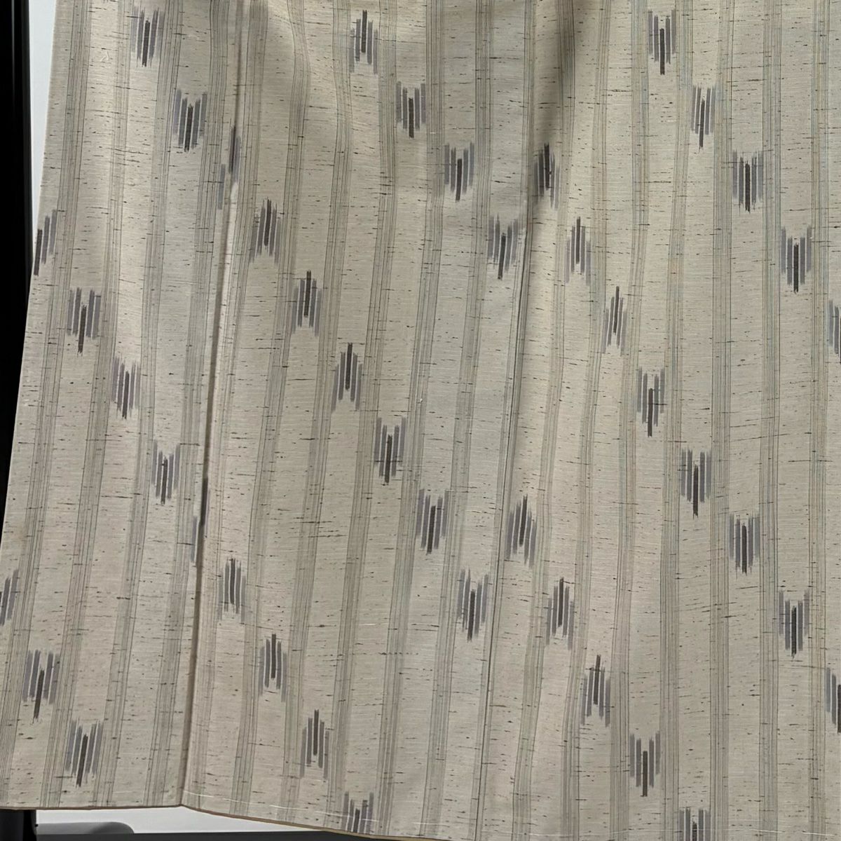 紬織 身長155.5cm 袖長62cm S 雙層 垂直條紋 幾何圖案 淺茶 純蠶絲 美品 名品級