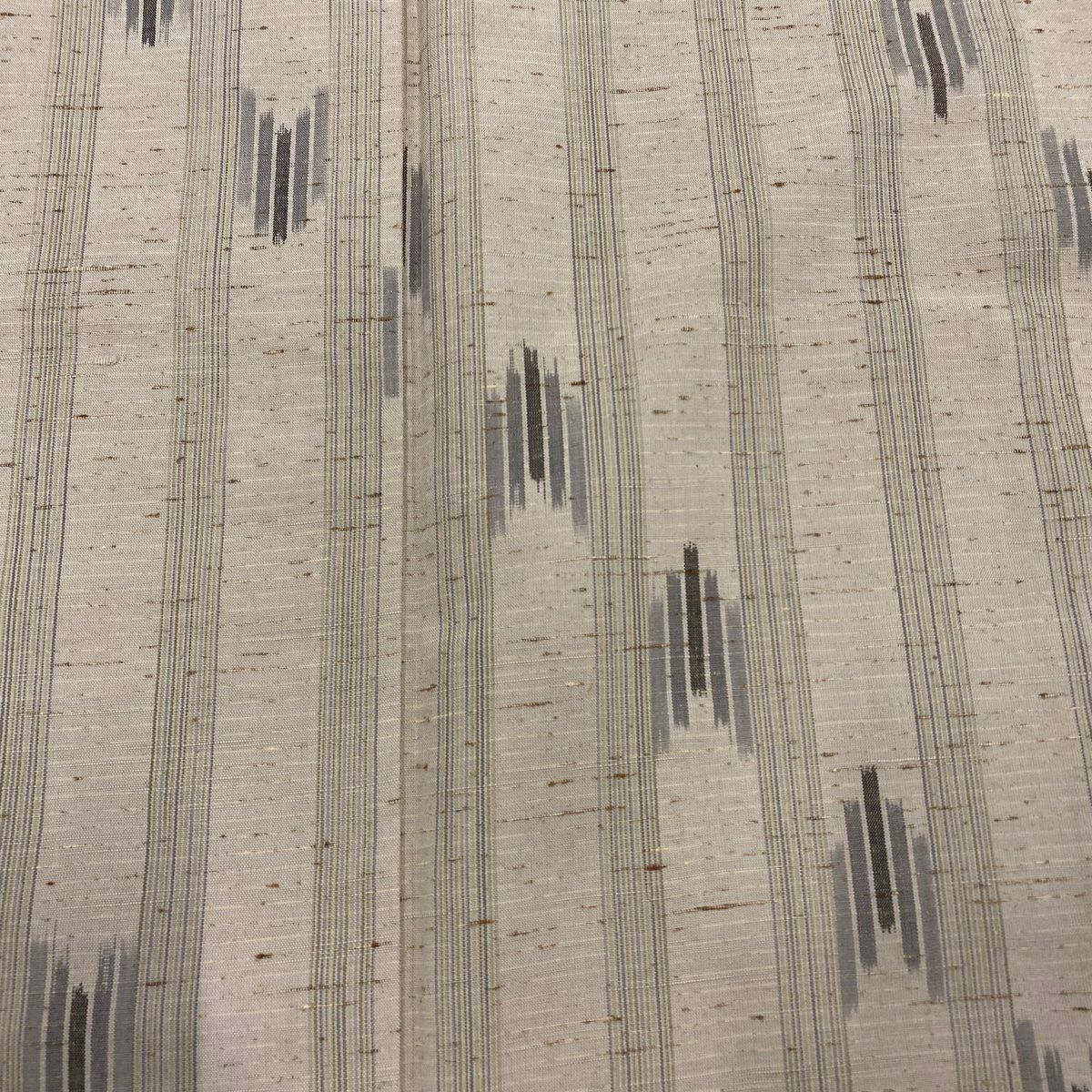 紬織 身長155.5cm 袖長62cm S 雙層 垂直條紋 幾何圖案 淺茶 純蠶絲 美品 名品級