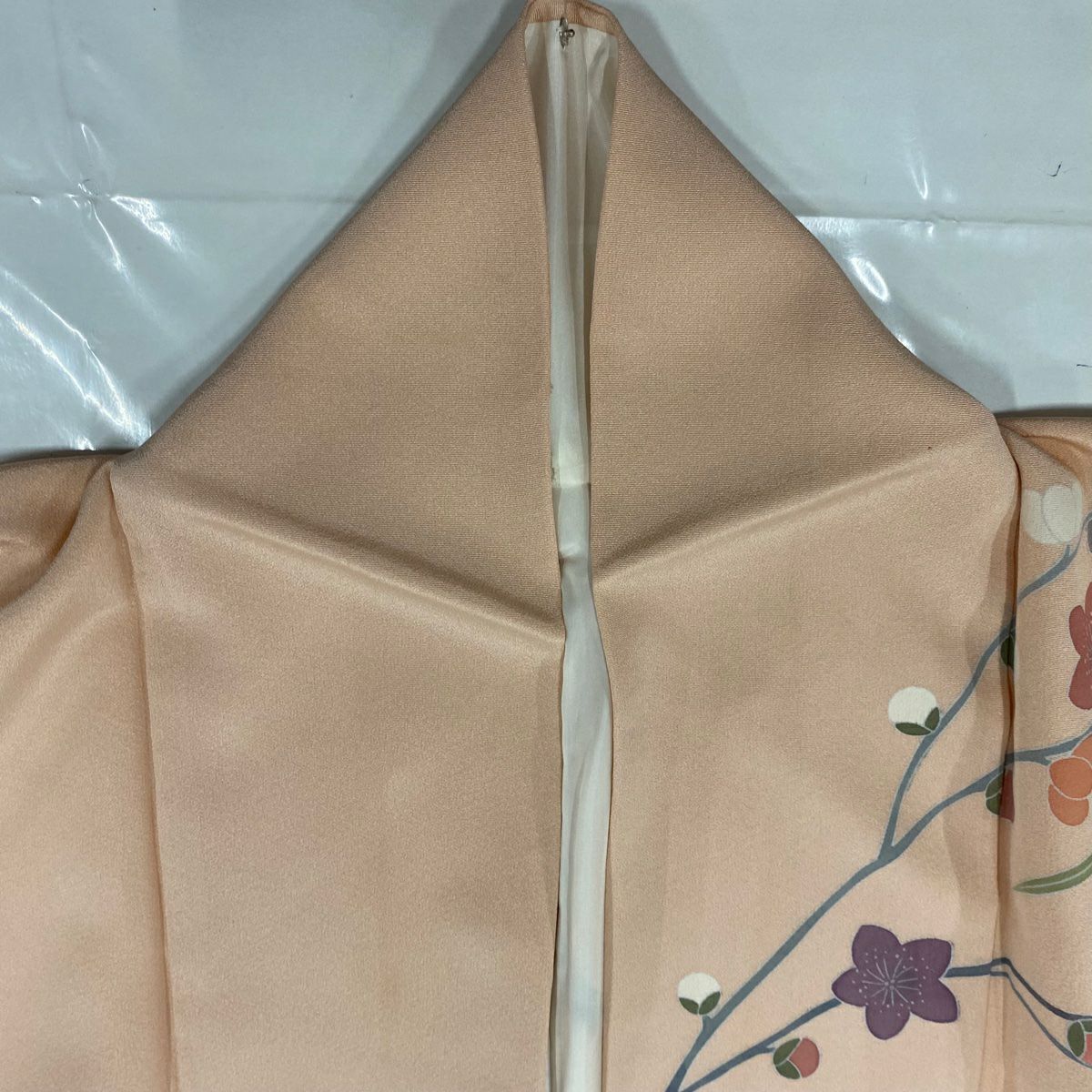 訪問服 身長159cm 袖長64cm M 雙層 落款あり 蝶 菊花 漸變 淡粉色 純蠶絲 名品級