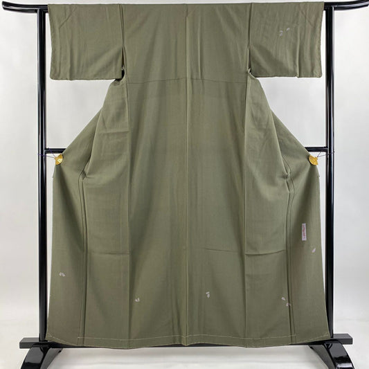 付下 身長158.5cm 袖長62cm S 雙層 辻村ジュサブロー 有落款 櫻花花瓣 金彩裝飾 深綠 純蠶絲 名品級