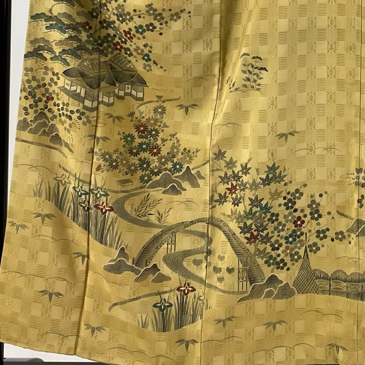 訪問服 身長154.5cm 袖長63cm S 雙層 茶屋辻 松樹竹子梅花 黃土 純蠶絲 名品級
