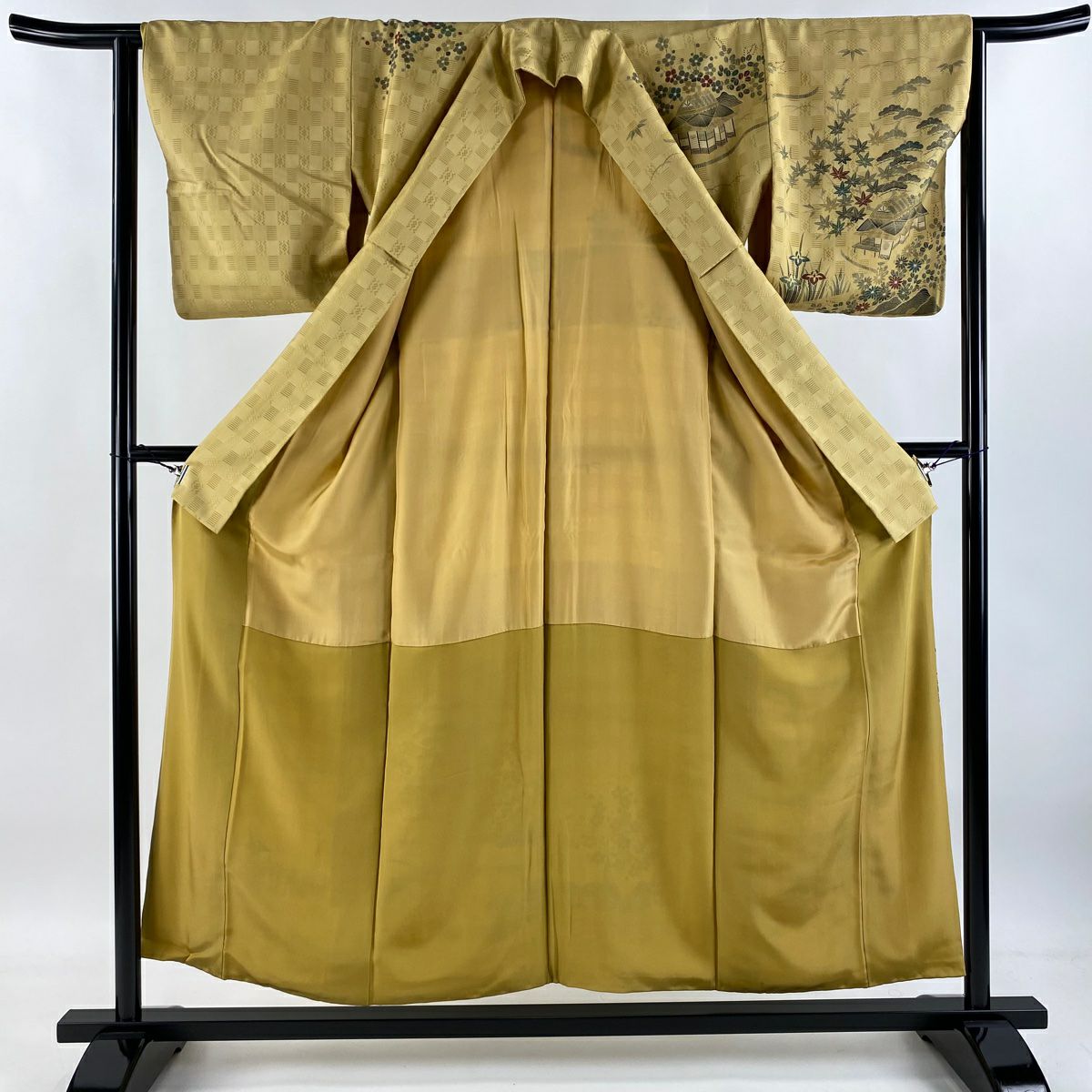 訪問服 身長154.5cm 袖長63cm S 雙層 茶屋辻 松樹竹子梅花 黃土 純蠶絲 名品級