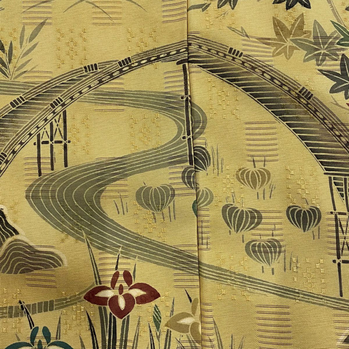 訪問服 身長154.5cm 袖長63cm S 雙層 茶屋辻 松樹竹子梅花 黃土 純蠶絲 名品級