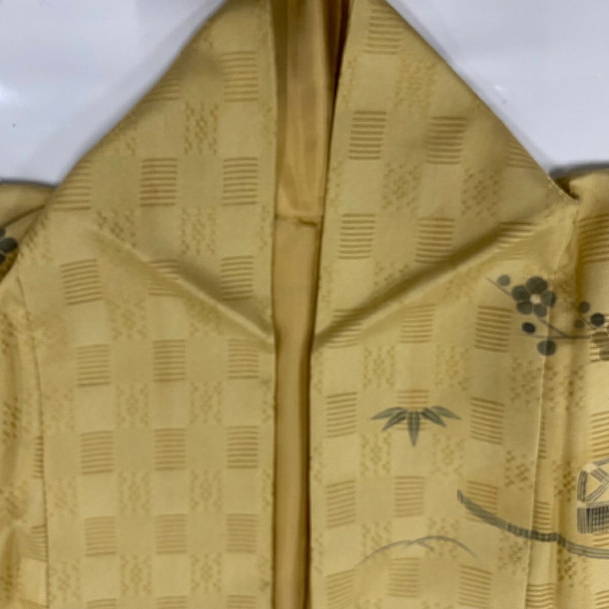 訪問服 身長154.5cm 袖長63cm S 雙層 茶屋辻 松樹竹子梅花 黃土 純蠶絲 名品級