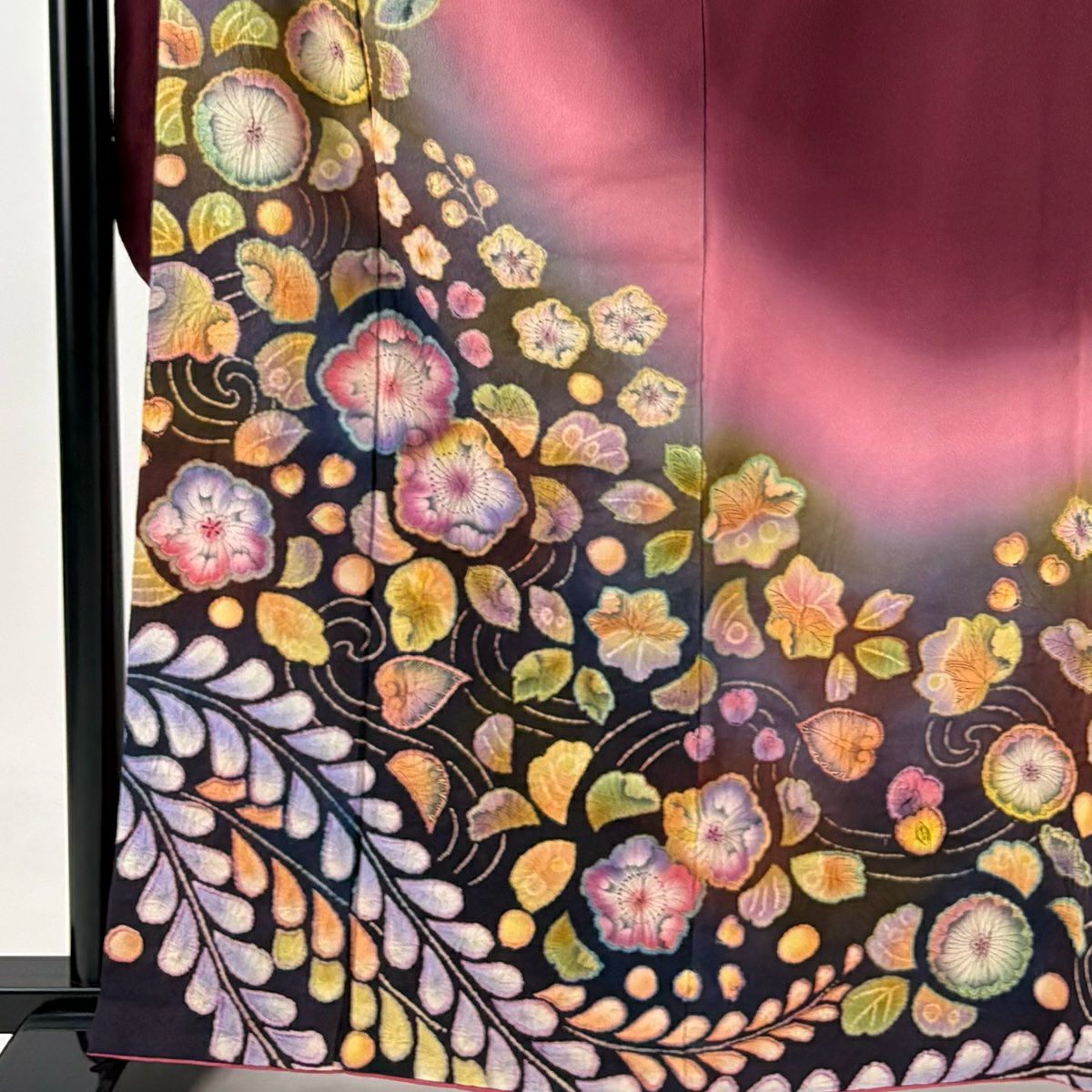 【庫存清倉】振袖禮服 身長161.5cm 袖長66cm M 雙層 落款有 辻花染 漸層 紅紫 純蠶絲 名品級