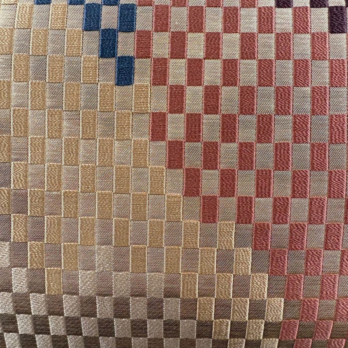 【庫存清倉】 袋帶 美品 名品級 河村織物 有落款 道長取 市松樹 金金箔 米色 六通 純蠶絲