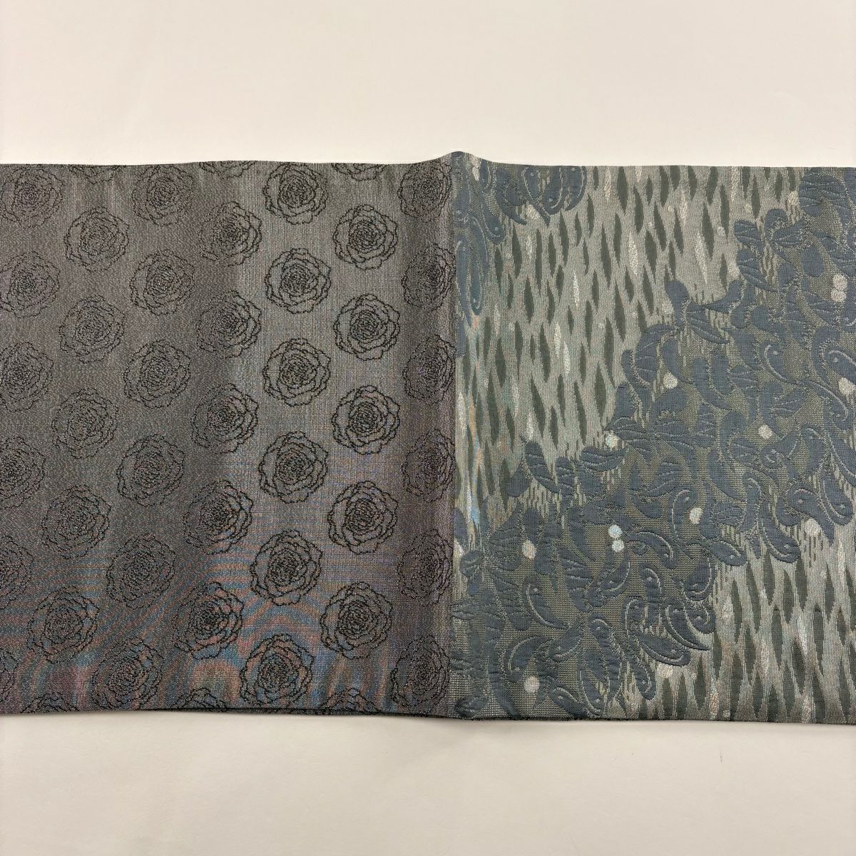 【庫存清倉】 袋帶 美品 名品級 葉與果 幾何學 銀通 青灰 六通 純蠶絲