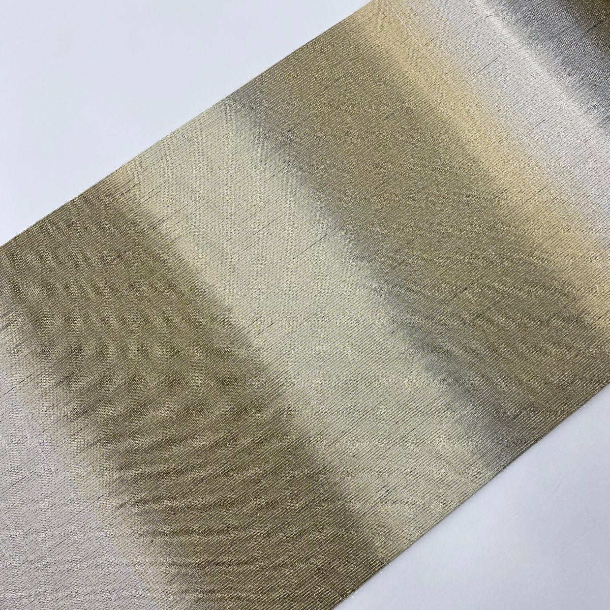 【庫存清倉】 袋帶 美品 名品級 紬織織 草花紋紋 動物刺繡 金金箔 灰茶 六通 純蠶絲