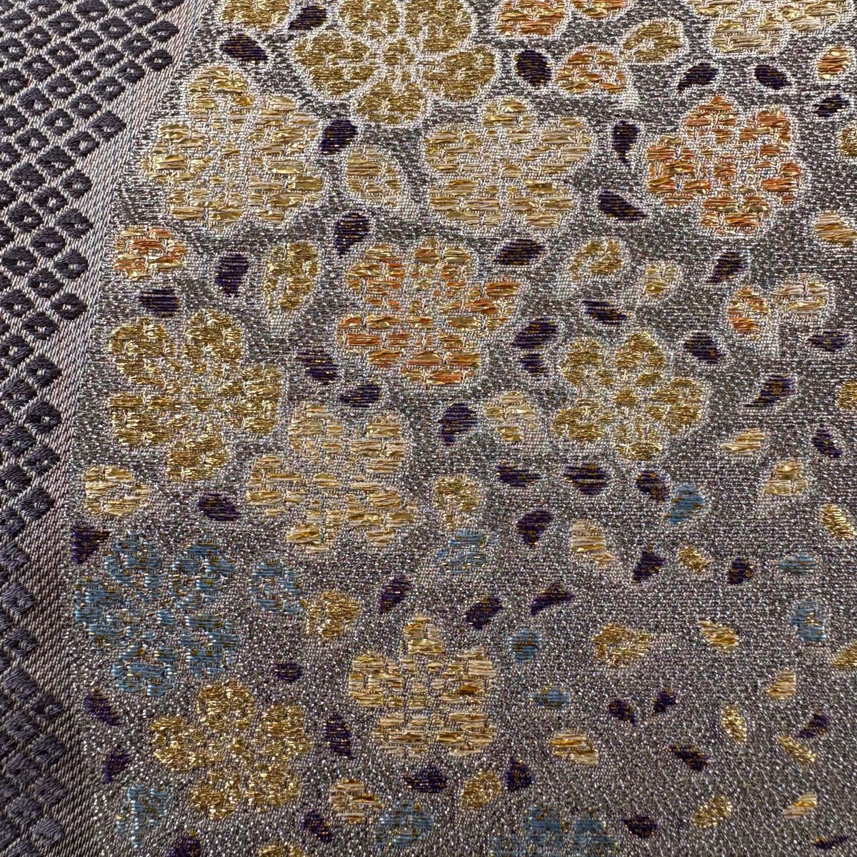 【庫存清倉】 袋帶 美品 名品級 花 花瓣 金絲 金金箔 灰紫 六通 純蠶絲