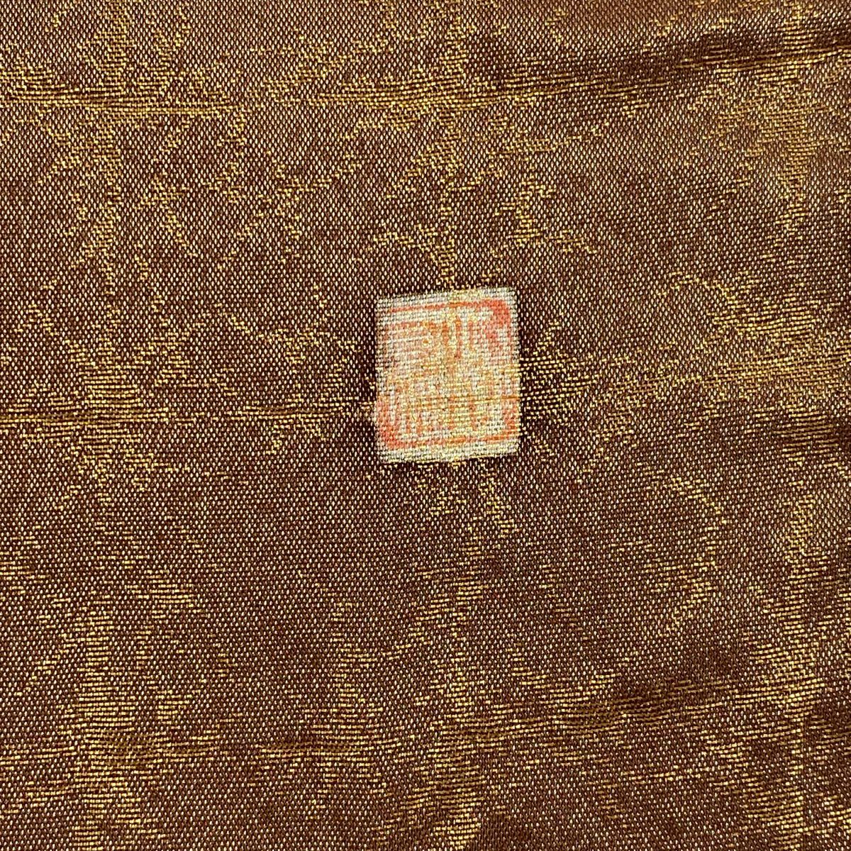 【庫存清倉】 袋帶 美品 名品級 有落款 辻花染 金線 金金箔 茶 お太鼓圖案 純蠶絲