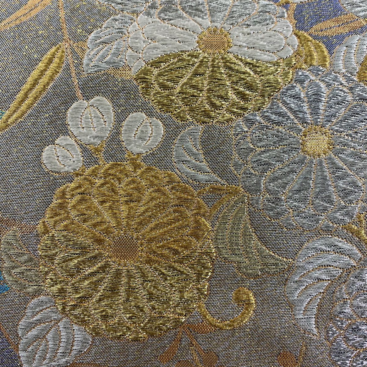 袋帶 秀品級 草花紋紋 松樹梅花 金銀彩 金金箔 銀 六通 純蠶絲