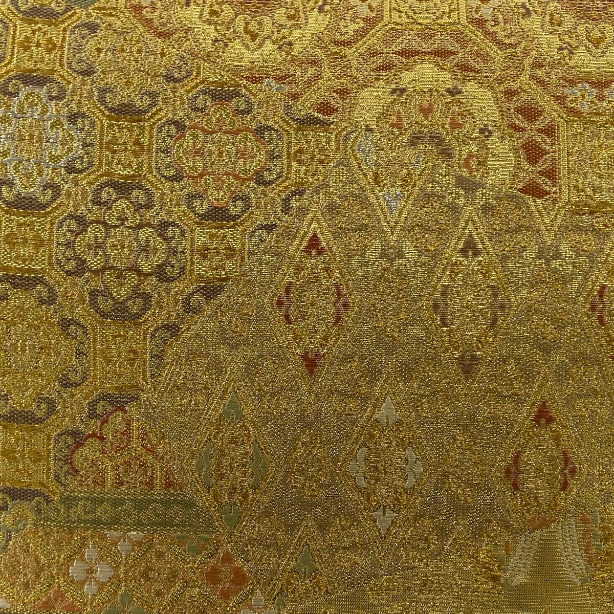 袋帶 美品 秀品級 蜀江華紋 笹蔓 金銀線 金金箔 金色 六通 純蠶絲