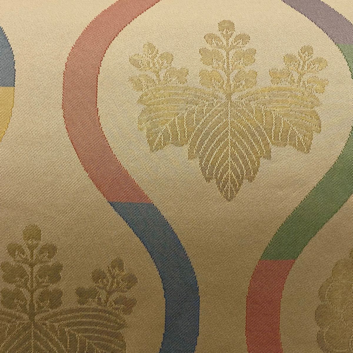袋帶 秀品級 織悅 落款あり 桐 立涌 金金箔 粉米色 六通 純蠶絲