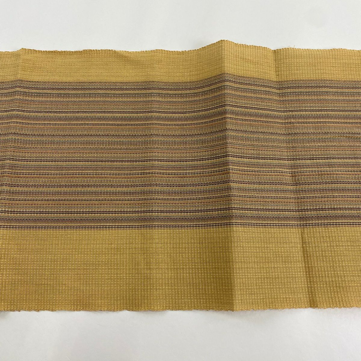 名古屋帶 秀品級 八寸名古屋帶 松樹葉仕立 細條 薄黃土 純蠶絲
