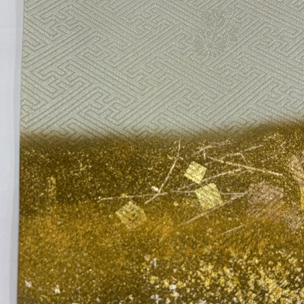 付下 身長163cm 袖長67cm M 雙層 草花紋紋 流水刺繡 金銀彩 灰綠 純蠶絲 秀品級 一つ紋