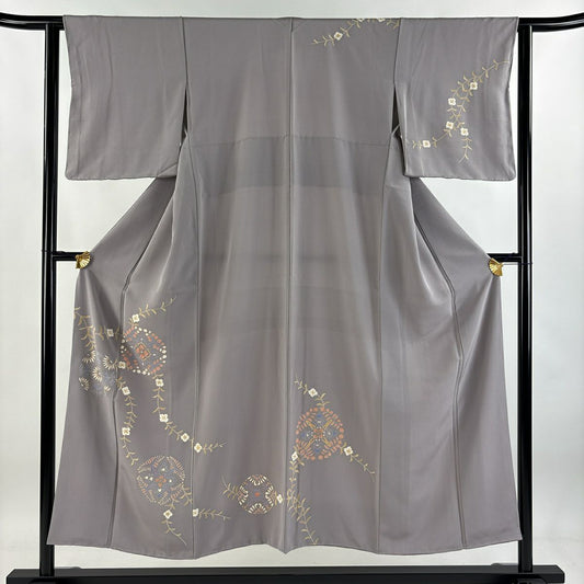 付下 身長151cm 袖長62cm S 雙層 華紋 草花紋紋 金糸 金銀彩 淺紫 純蠶絲 優品級