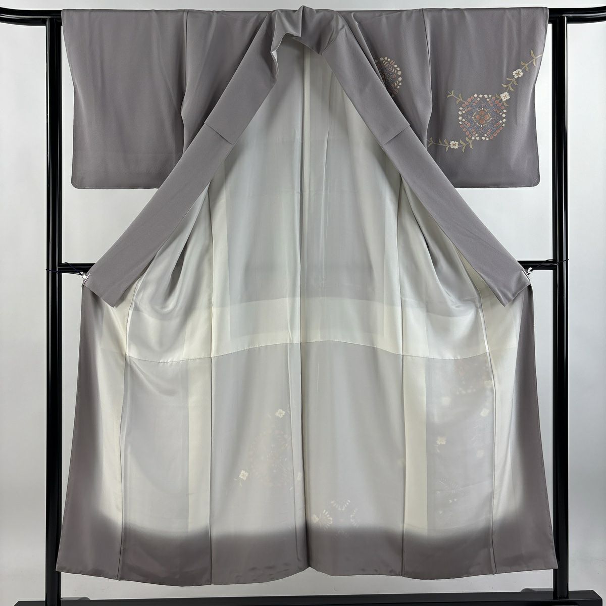 付下 身長151cm 袖長62cm S 雙層 華紋 草花紋紋 金糸 金銀彩 淺紫 純蠶絲 優品級