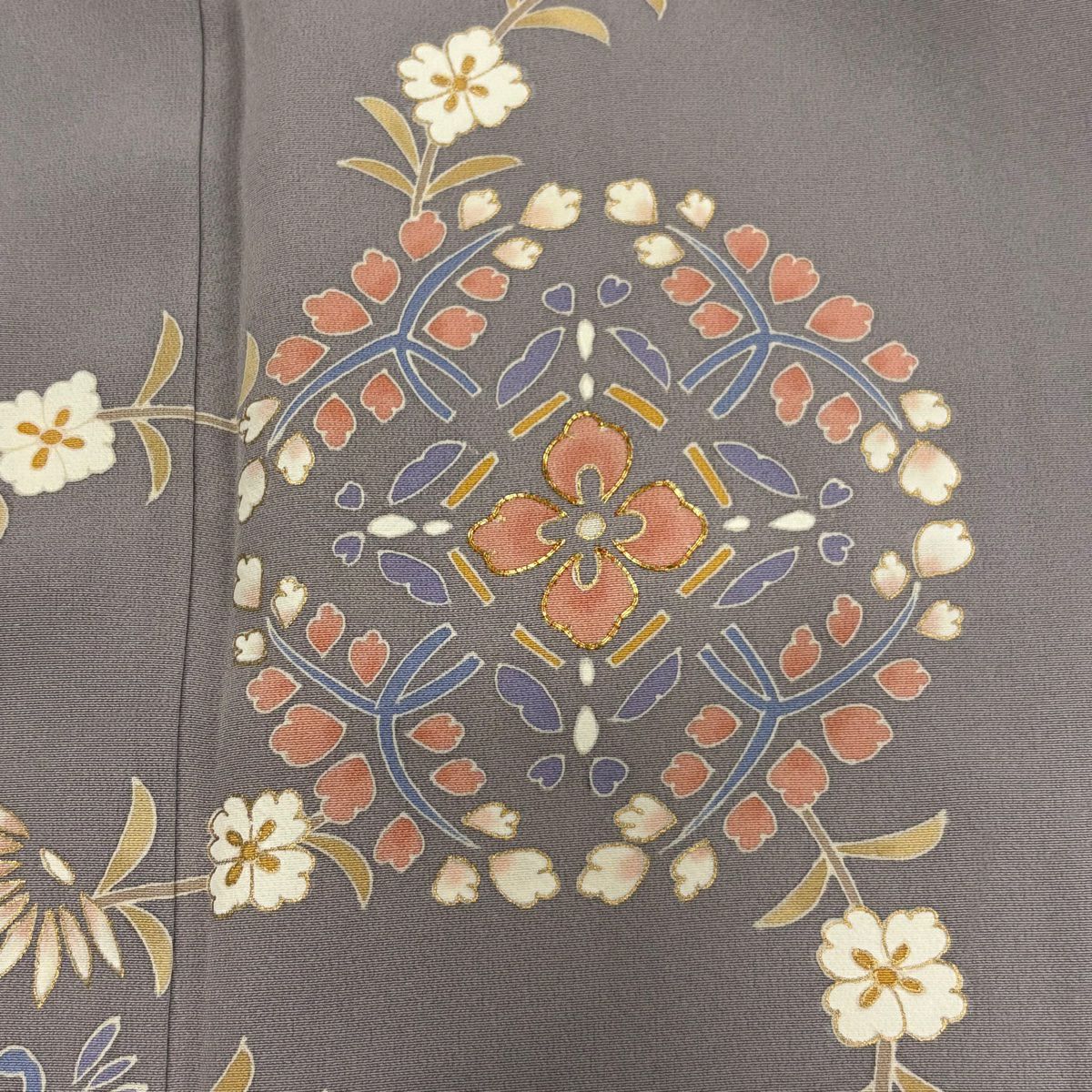 付下 身長151cm 袖長62cm S 雙層 華紋 草花紋紋 金糸 金銀彩 淺紫 純蠶絲 優品級