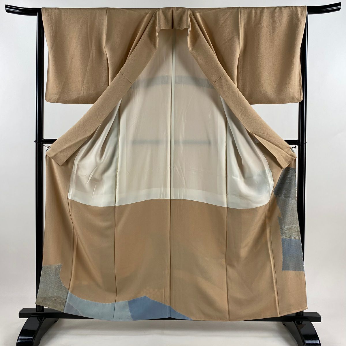 色留袖禮服 身長159cm 袖長64.5cm M 雙層 寶盡くし 青海波 絞染 刺繡 淺橙色 純蠶絲 優品級 一つ紋