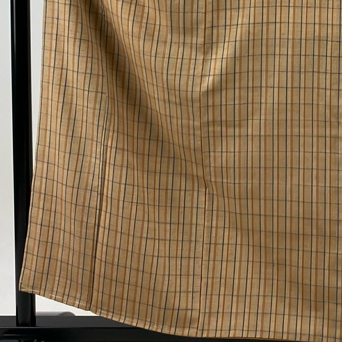 紬織 身長157.5cm 袖長64cm M 雙層 格子 薄橙 純蠶絲 美品 秀品級