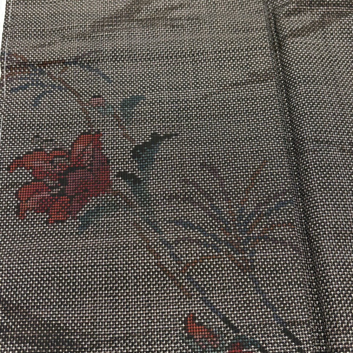 紬織 身長158cm 袖長63cm S 雙層 草花紋紋 焦茶 純蠶絲 美品 秀品級