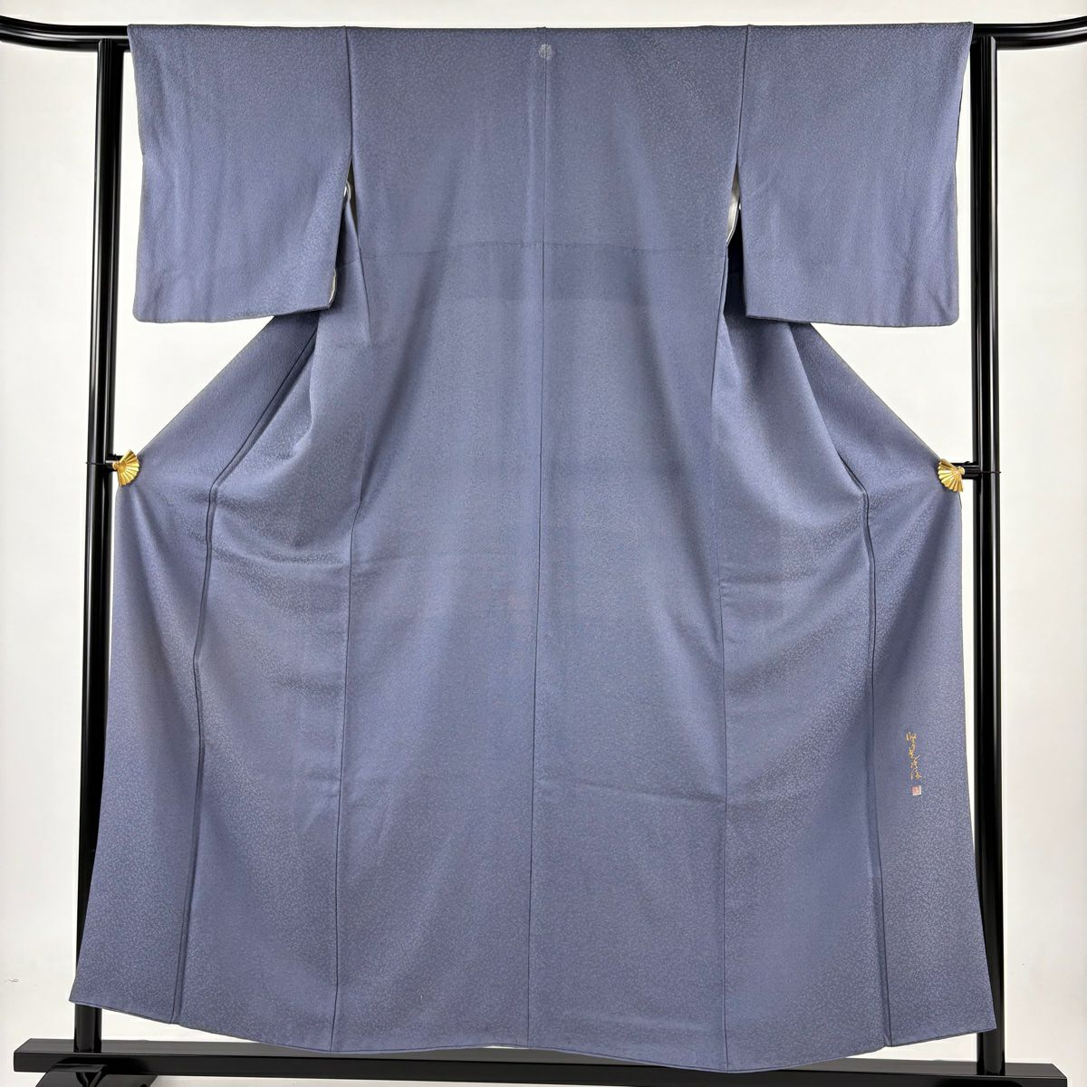 江戶小紋 身長154.5cm 袖長63cm S 雙層 落款あり 鮫 青灰 純蠶絲 秀品級 一つ紋