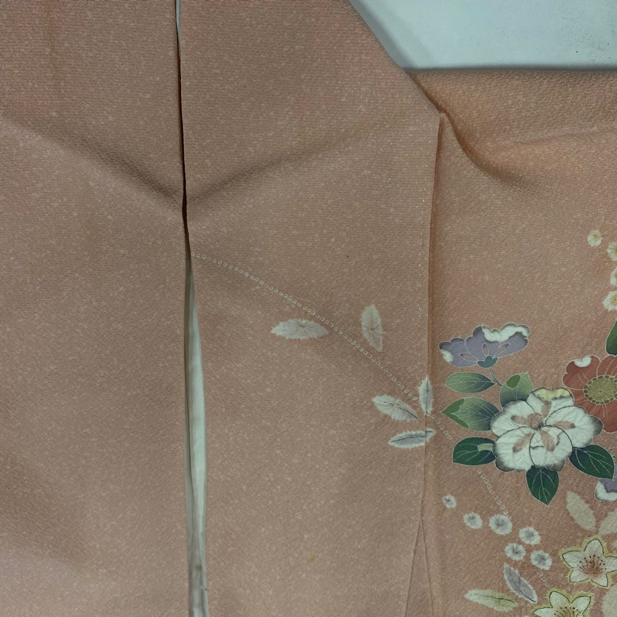 付下 身長158.5cm 袖長65cm M 雙層 草花紋紋 絞染 漸層 粉米色 純蠶絲 優品級