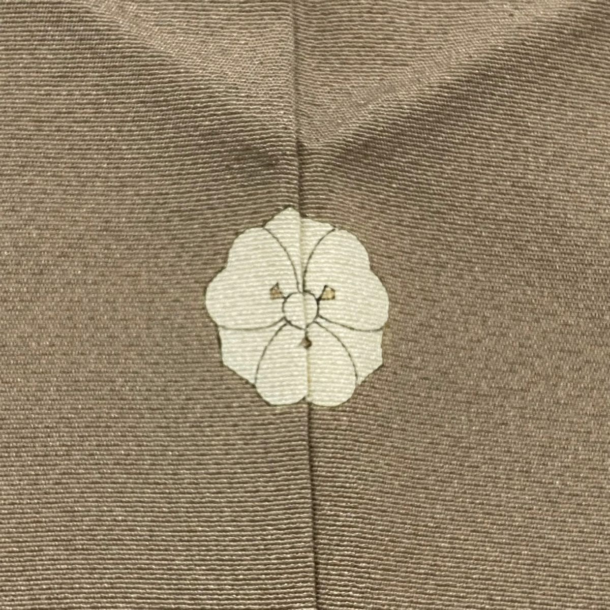 付下 身長153cm 袖長64cm M 雙層 有落款 樹木 山 逐漸淡化 薄茶 純蠶絲 優品級 一個紋