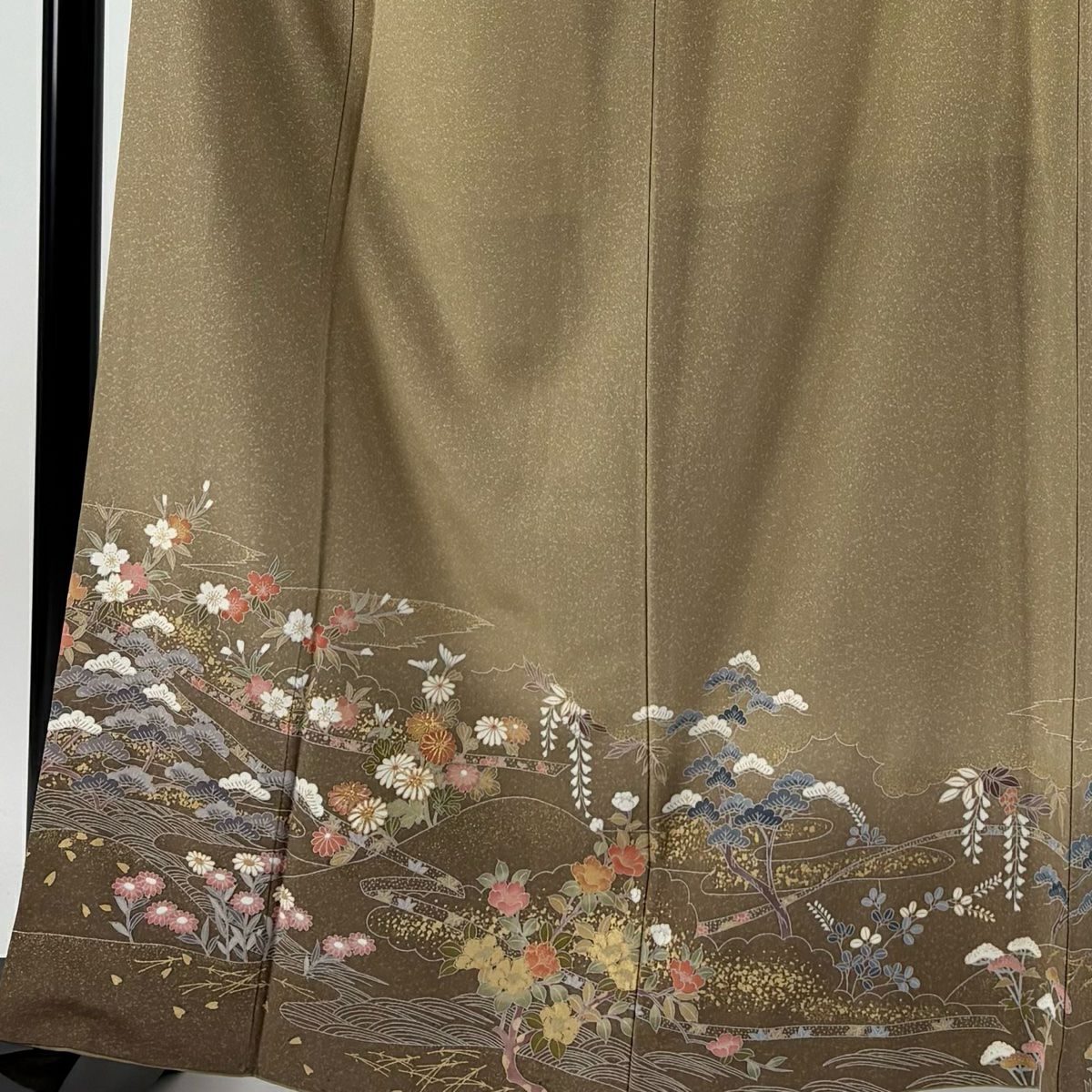 訪問服 身長161cm 袖長63cm S 雙層 ますいわ屋 草花紋紋 波 金銀彩 金線 茶 純蠶絲 秀品級