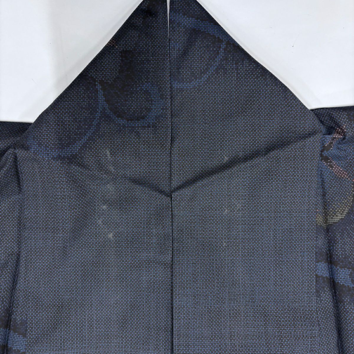 紬織 身長162cm 袖長64.5cm M 雙層 色紙 花 深藍 純蠶絲 秀品級