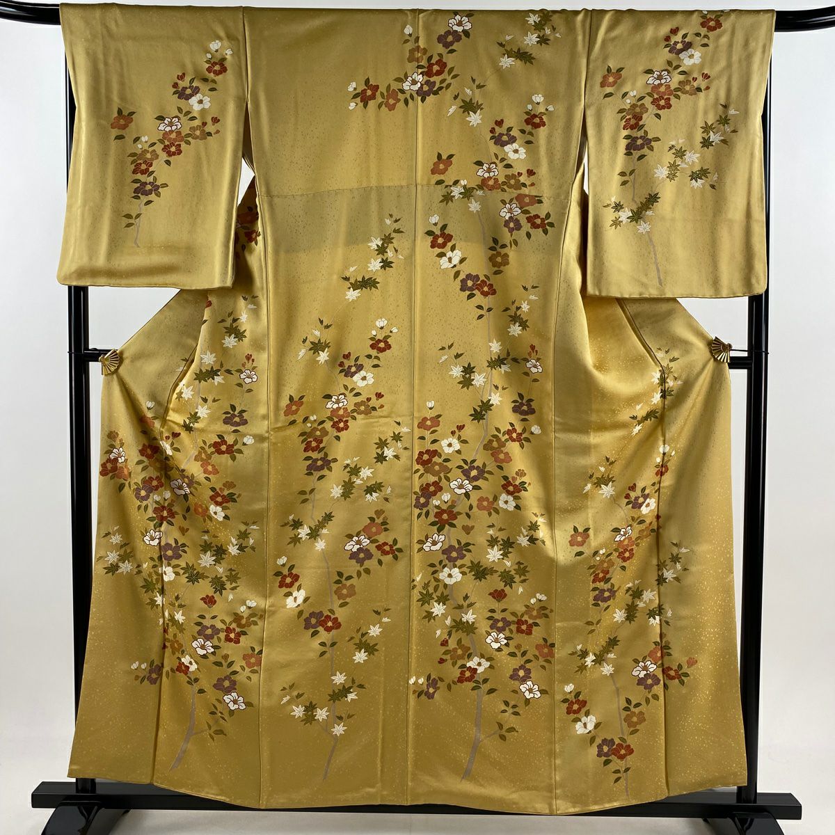 訪問服 身長158.5cm 袖長66cm M 雙層 椿 楓 金銀彩 黃土 純蠶絲 秀品級