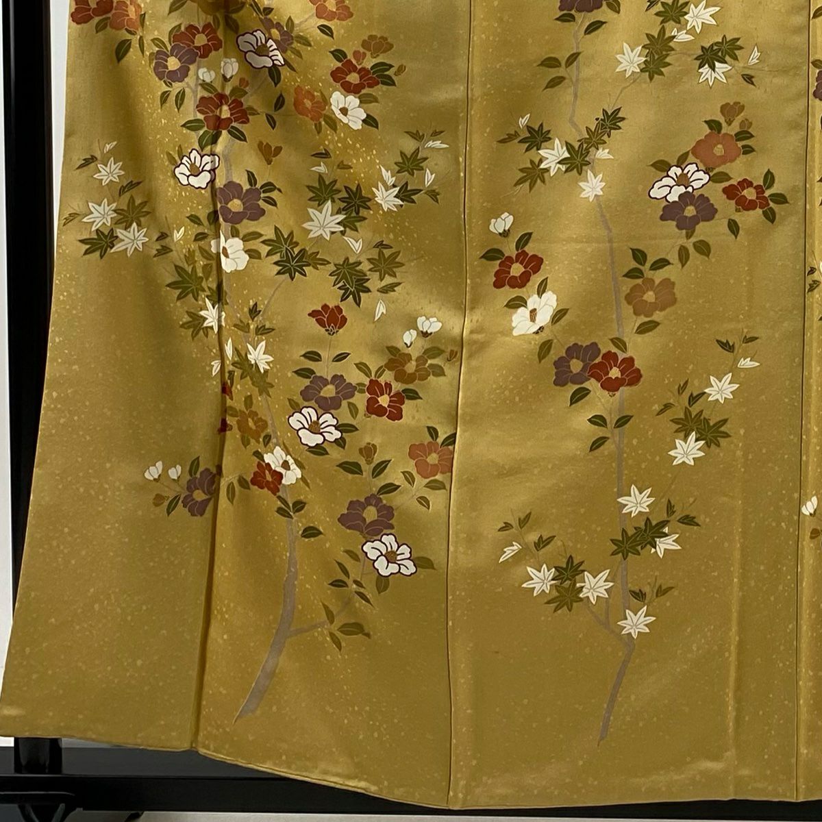 訪問服 身長158.5cm 袖長66cm M 雙層 椿 楓 金銀彩 黃土 純蠶絲 秀品級