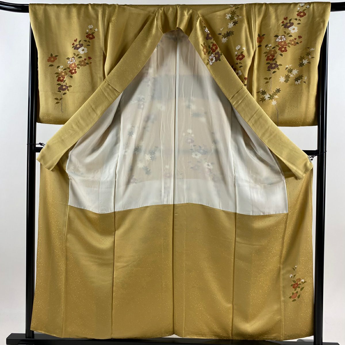 訪問服 身長158.5cm 袖長66cm M 雙層 椿 楓 金銀彩 黃土 純蠶絲 秀品級