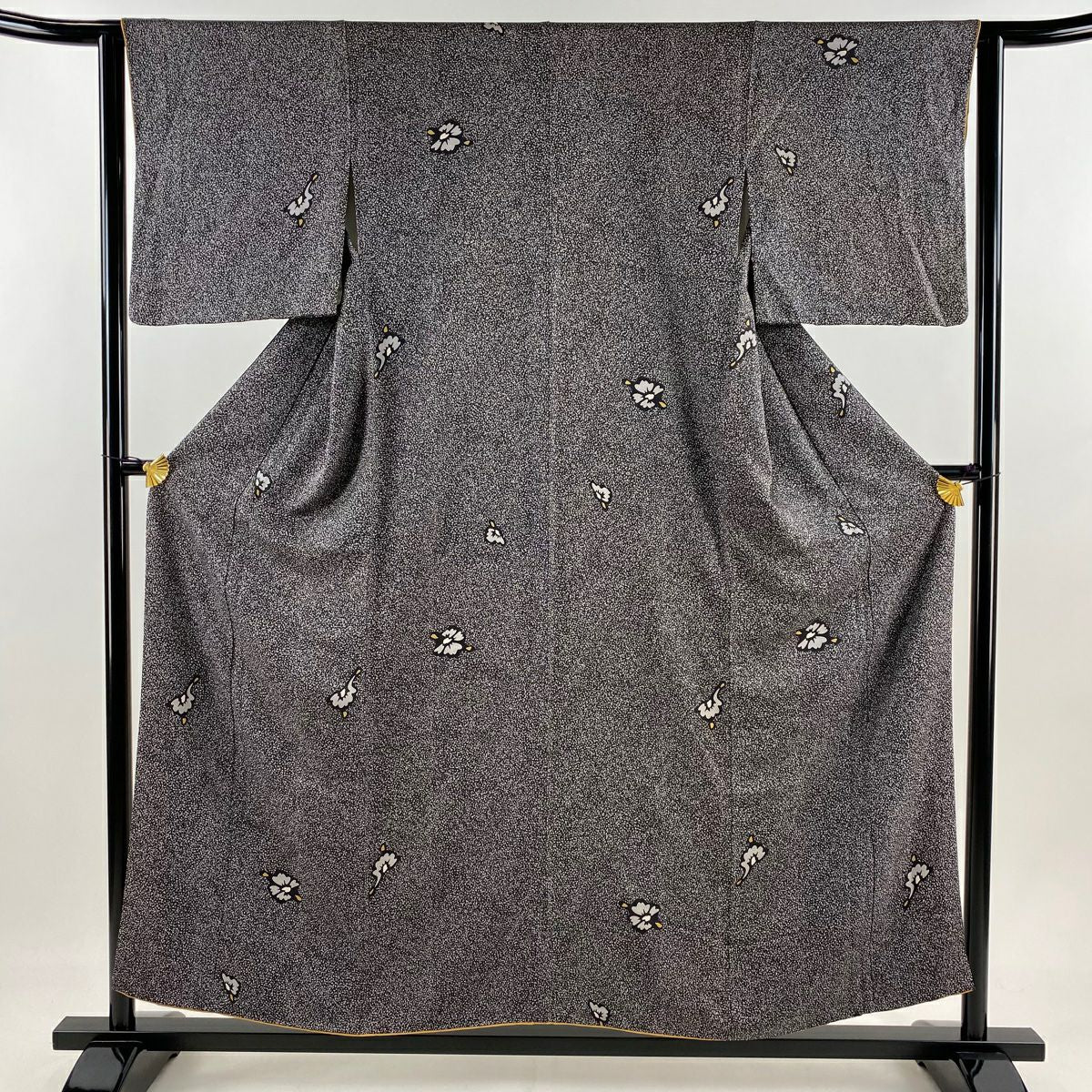 小紋 身長155.5cm 袖長62.5cm S 雙層 花 幾何學 墨 金彩裝飾 純蠶絲 美品 秀品級