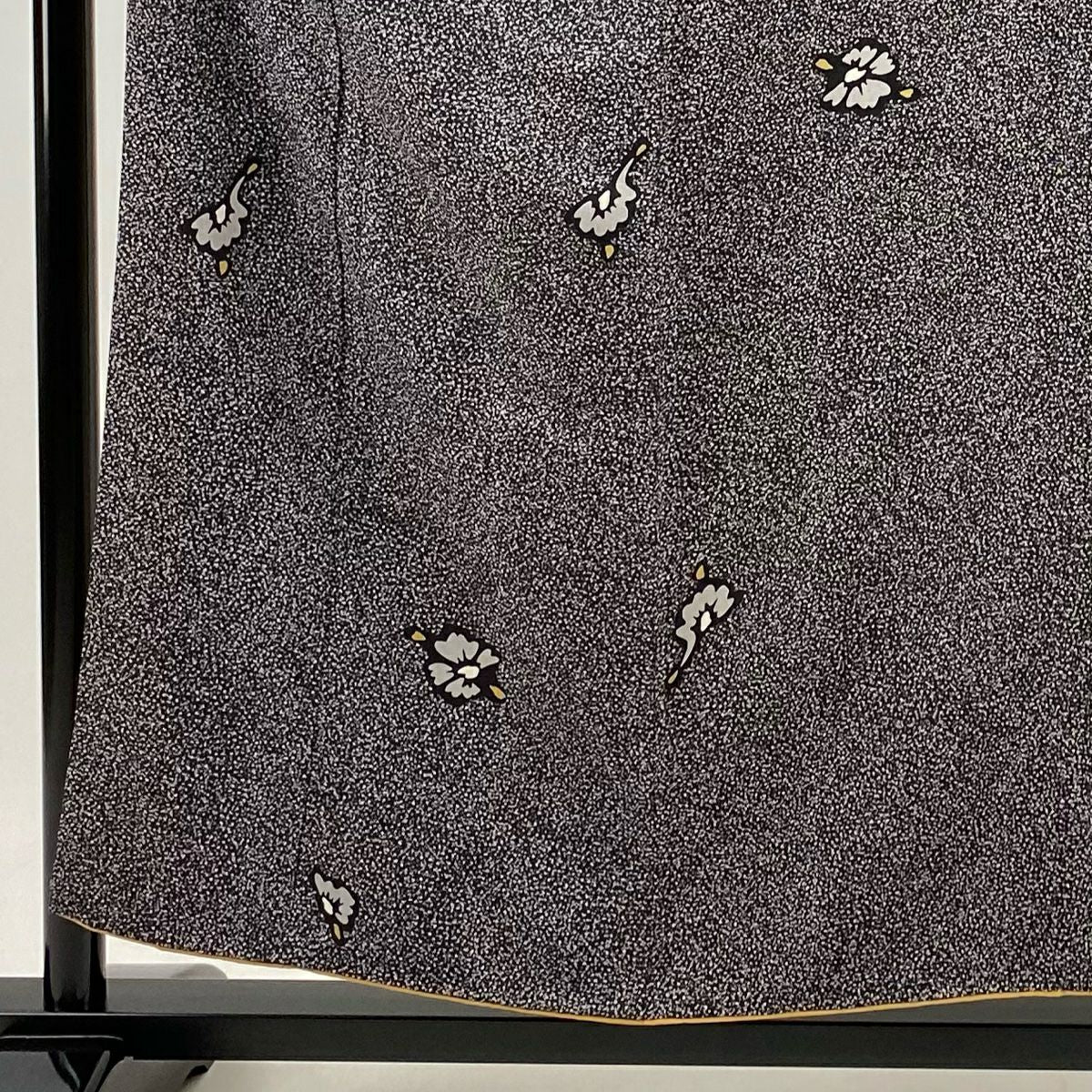 小紋 身長155.5cm 袖長62.5cm S 雙層 花 幾何學 墨 金彩裝飾 純蠶絲 美品 秀品級