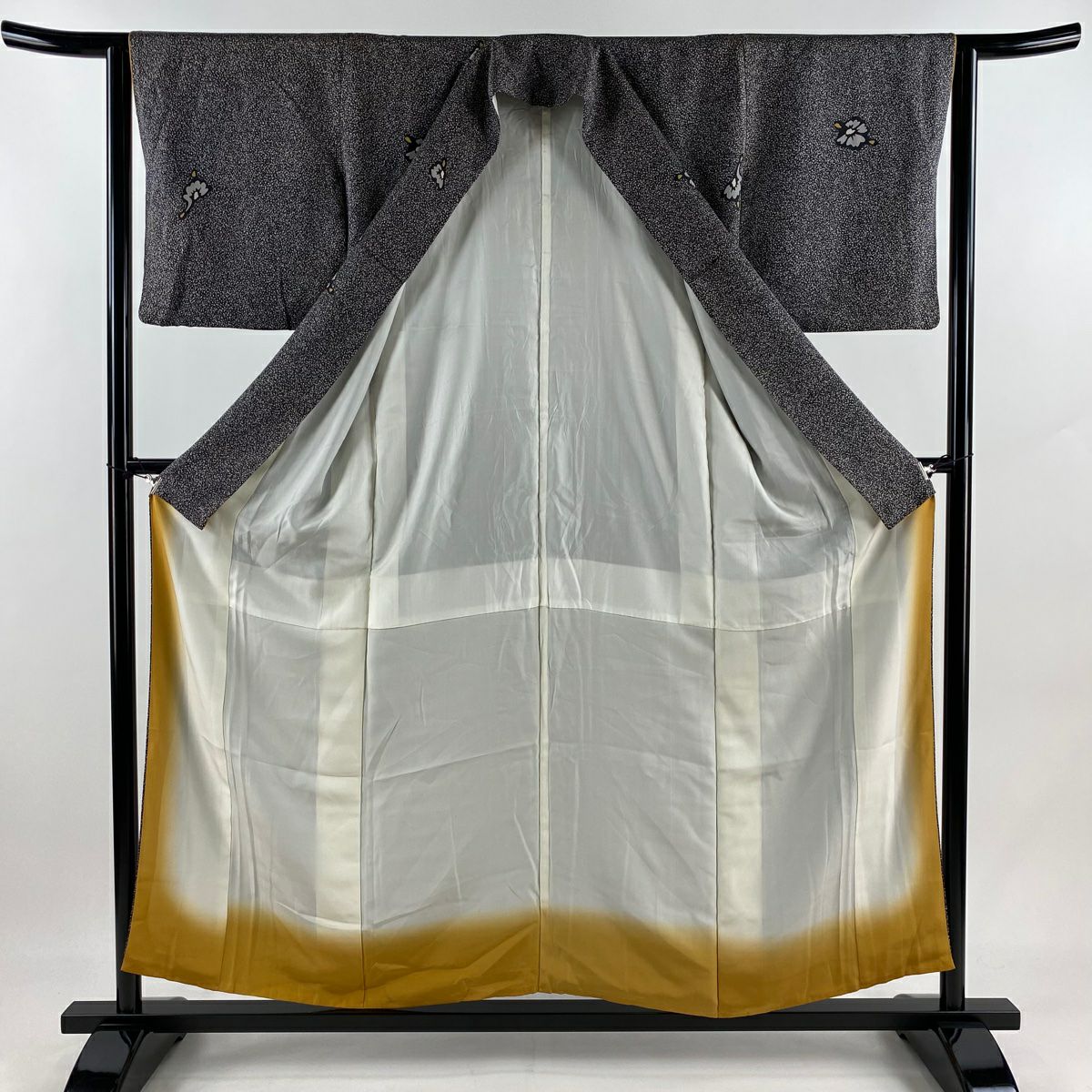 小紋 身長155.5cm 袖長62.5cm S 雙層 花 幾何學 墨 金彩裝飾 純蠶絲 美品 秀品級
