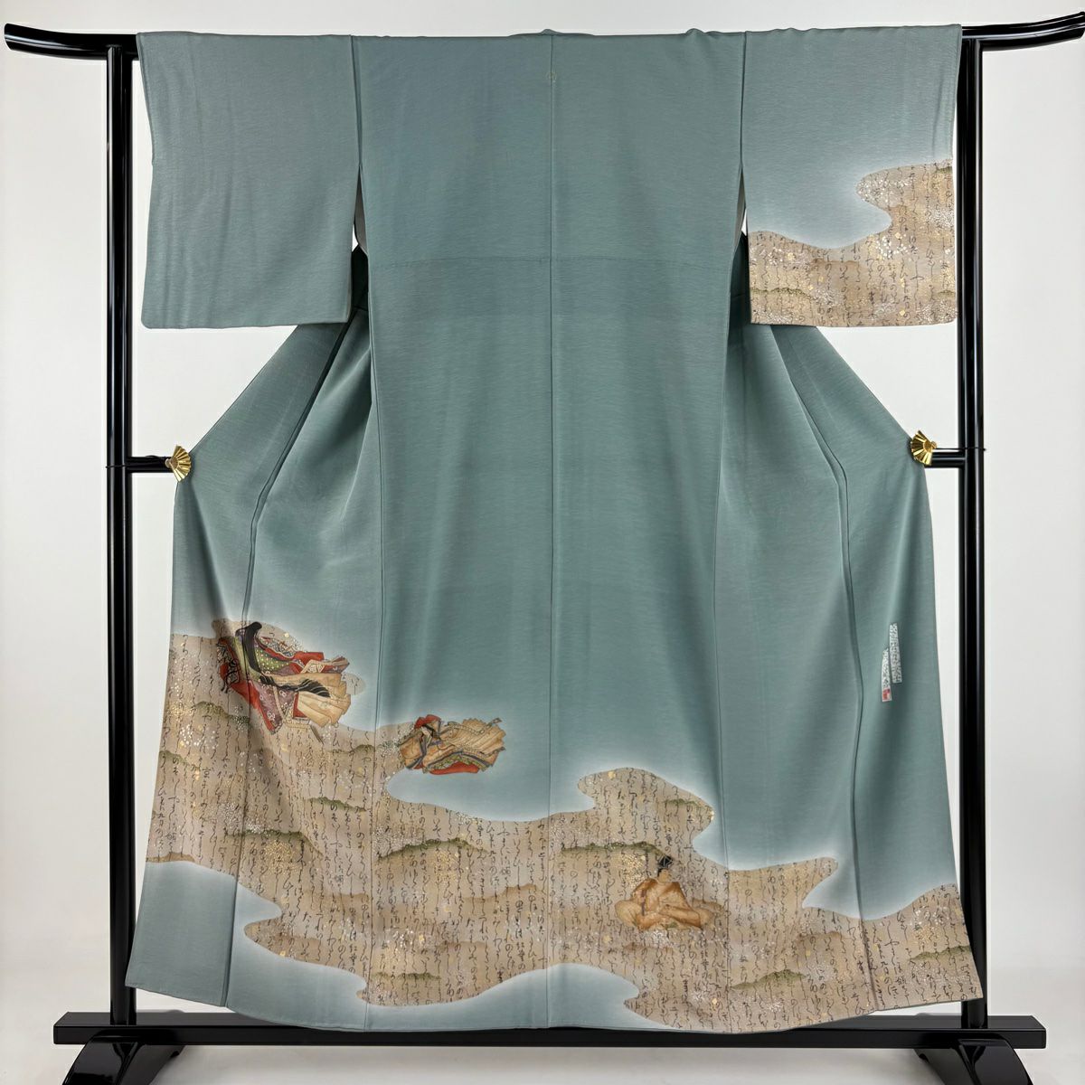 【庫存清倉】 付下 身長156cm 袖長63cm S 雙層 樽本伊勢藏 有落款 姫 字樣 金銀彩 漸層 灰綠 純蠶絲 名品級 一個紋
