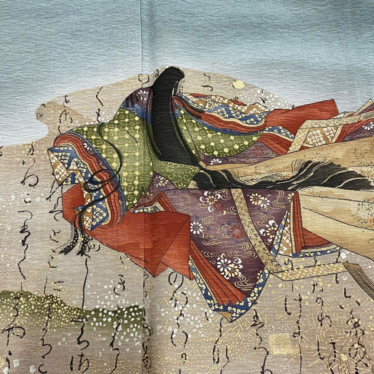 【庫存清倉】 付下 身長156cm 袖長63cm S 雙層 樽本伊勢藏 有落款 姫 字樣 金銀彩 漸層 灰綠 純蠶絲 名品級 一個紋