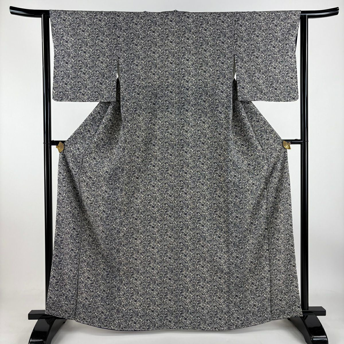 小紋 身長164.5cm 袖長61.5cm S 雙層 落款 草花紋 葉紋 米色 純蠶絲 美品 名品級