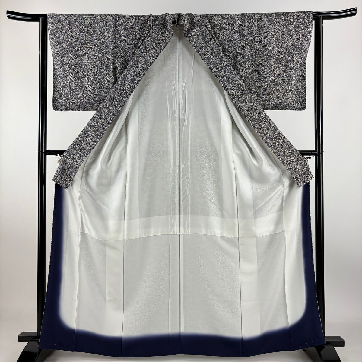 小紋 身長164.5cm 袖長61.5cm S 雙層 落款 草花紋 葉紋 米色 純蠶絲 美品 名品級