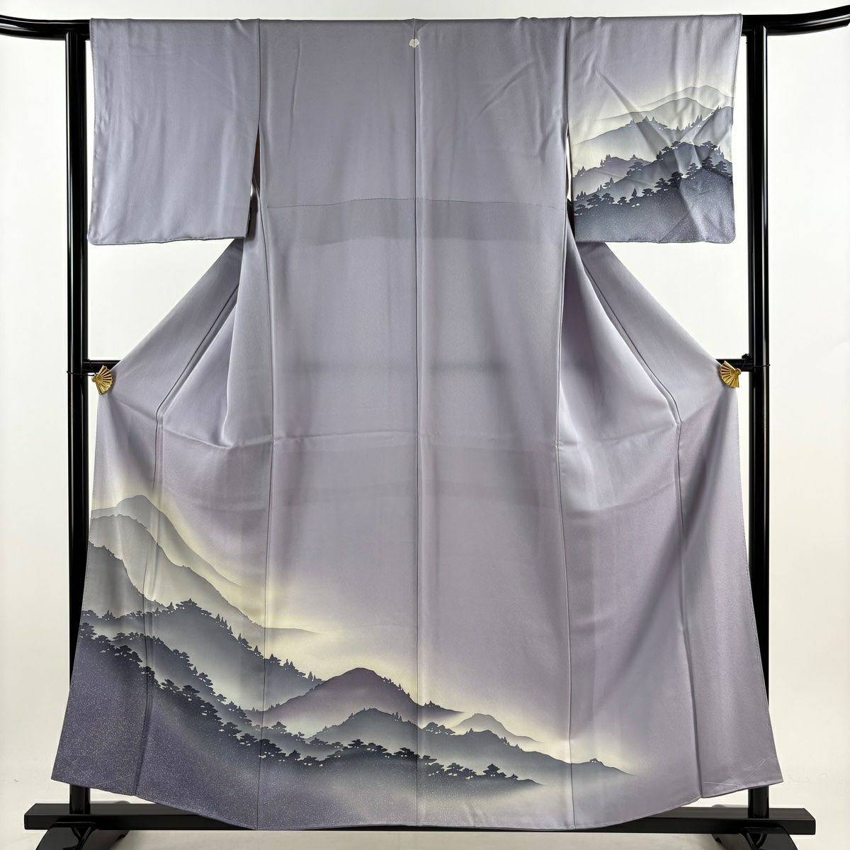 付下 身長159cm 袖長62cm S 雙層 風景 輪廓 漸層 淡紫 純蠶絲 優品級 一個紋