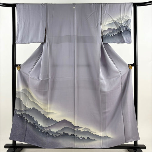 付下 身長159cm 袖長62cm S 雙層 風景 輪廓 漸層 淡紫 純蠶絲 優品級 一個紋