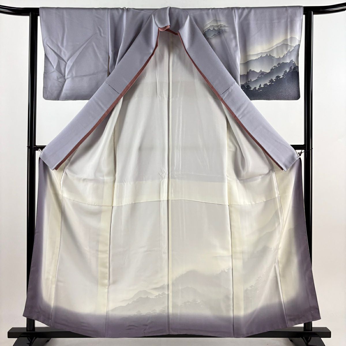 付下 身長159cm 袖長62cm S 雙層 風景 輪廓 漸層 淡紫 純蠶絲 優品級 一個紋