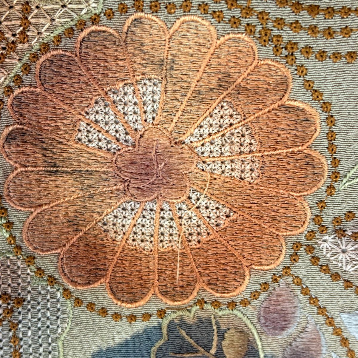 訪問服 身長158.5cm 袖長67cm M 雙層 花唐草紋 道長取刺繡 灰 純蠶絲 秀品級