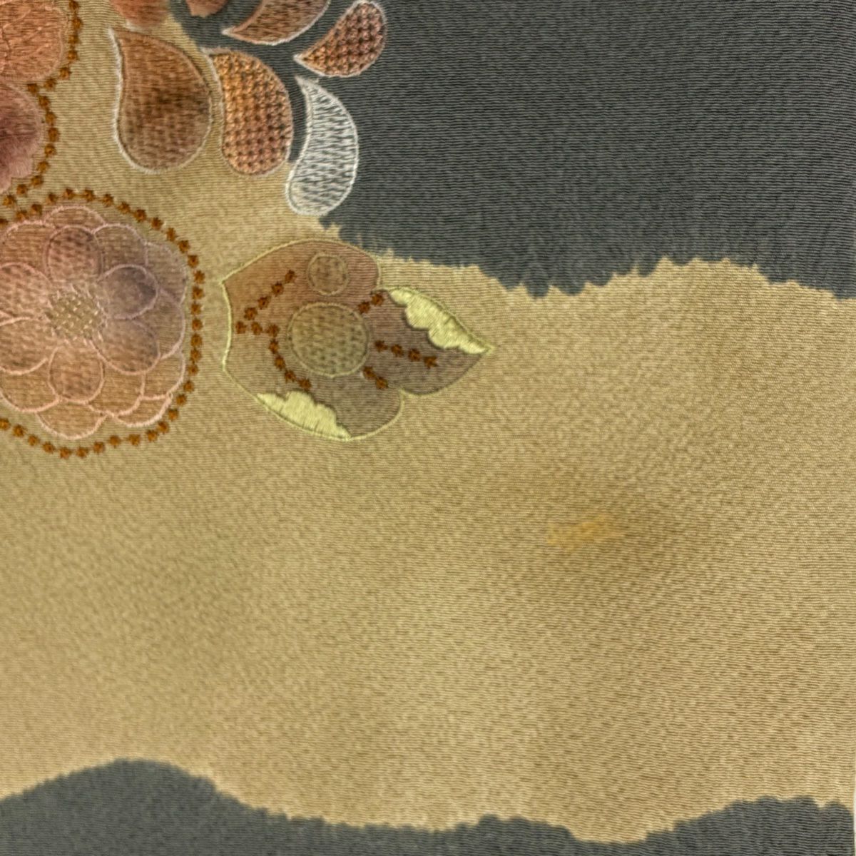 訪問服 身長158.5cm 袖長67cm M 雙層 花唐草紋 道長取刺繡 灰 純蠶絲 秀品級