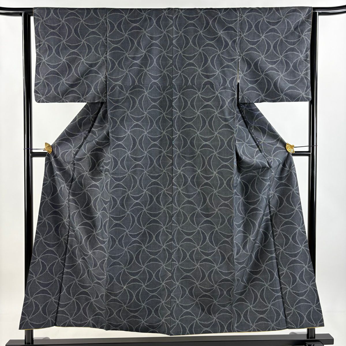 紬織 身長154.5cm 袖長62cm S 雙層 幾何學 黑灰 純蠶絲 美品 秀品級