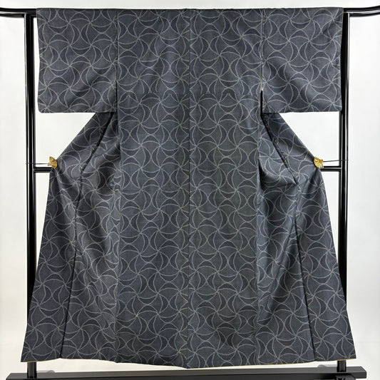 紬織 身長154.5cm 袖長62cm S 雙層 幾何學 黑灰 純蠶絲 美品 秀品級